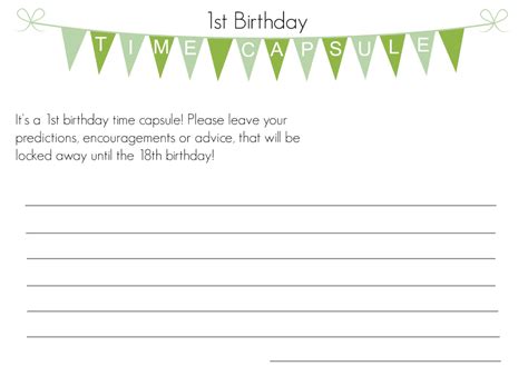 1st Birthday Time Capsule Free Printable